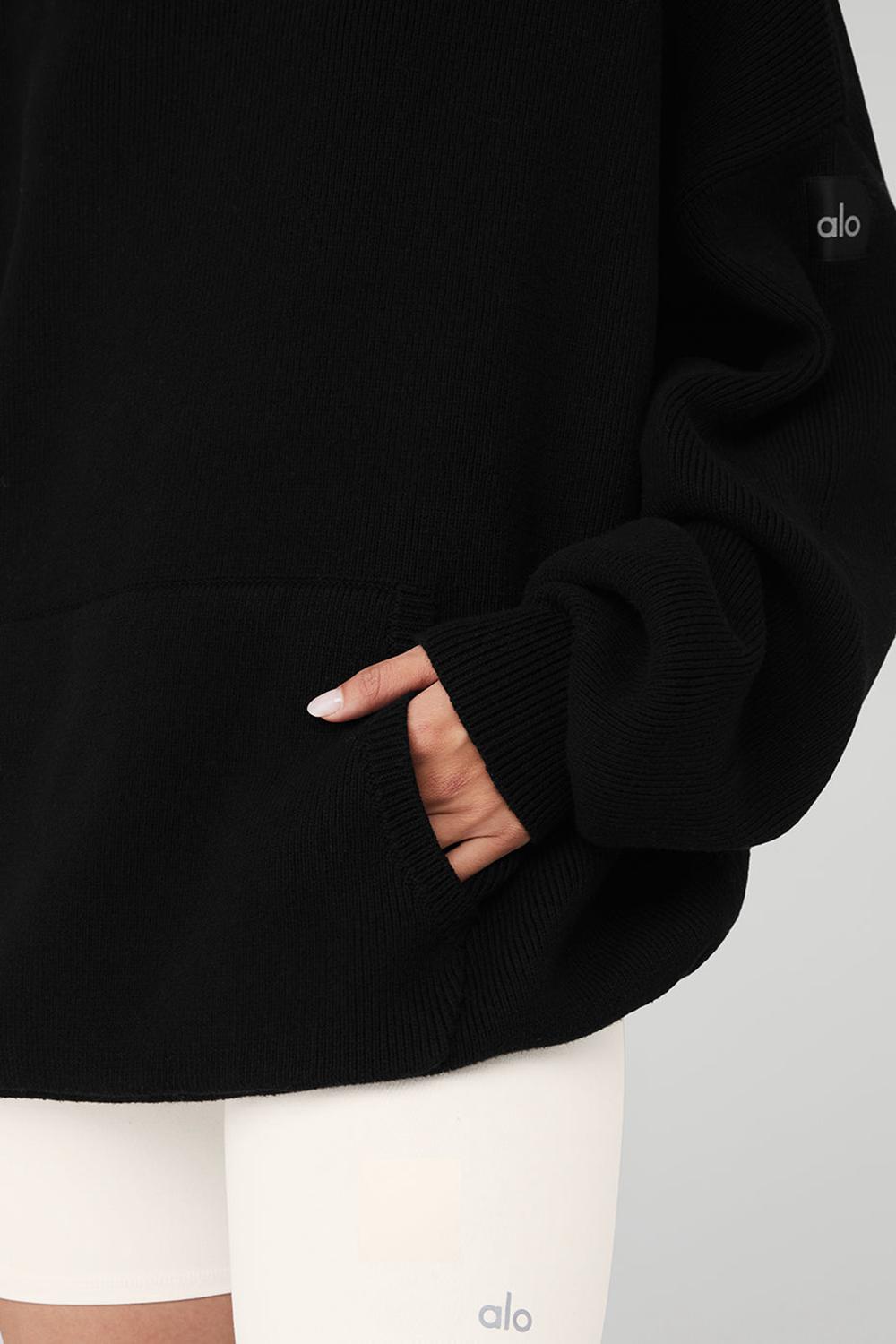 Black Women Alo Yoga Scholar Hooded Sweater | Australia  42876-CTDI