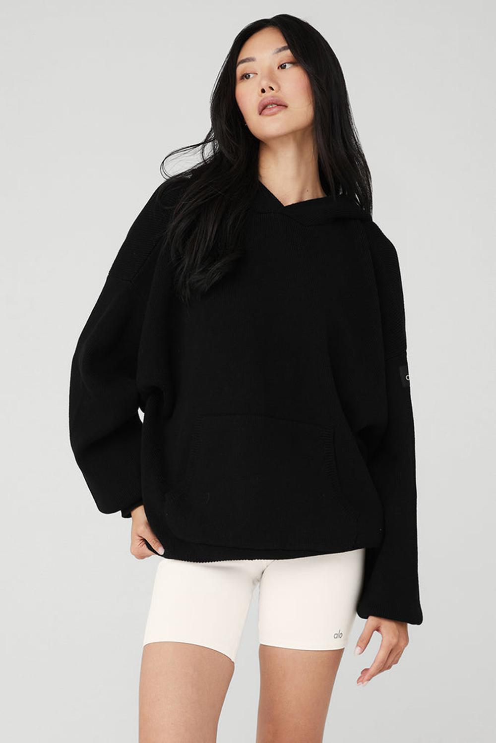 Black Women Alo Yoga Scholar Hooded Sweater | Australia  42876-CTDI