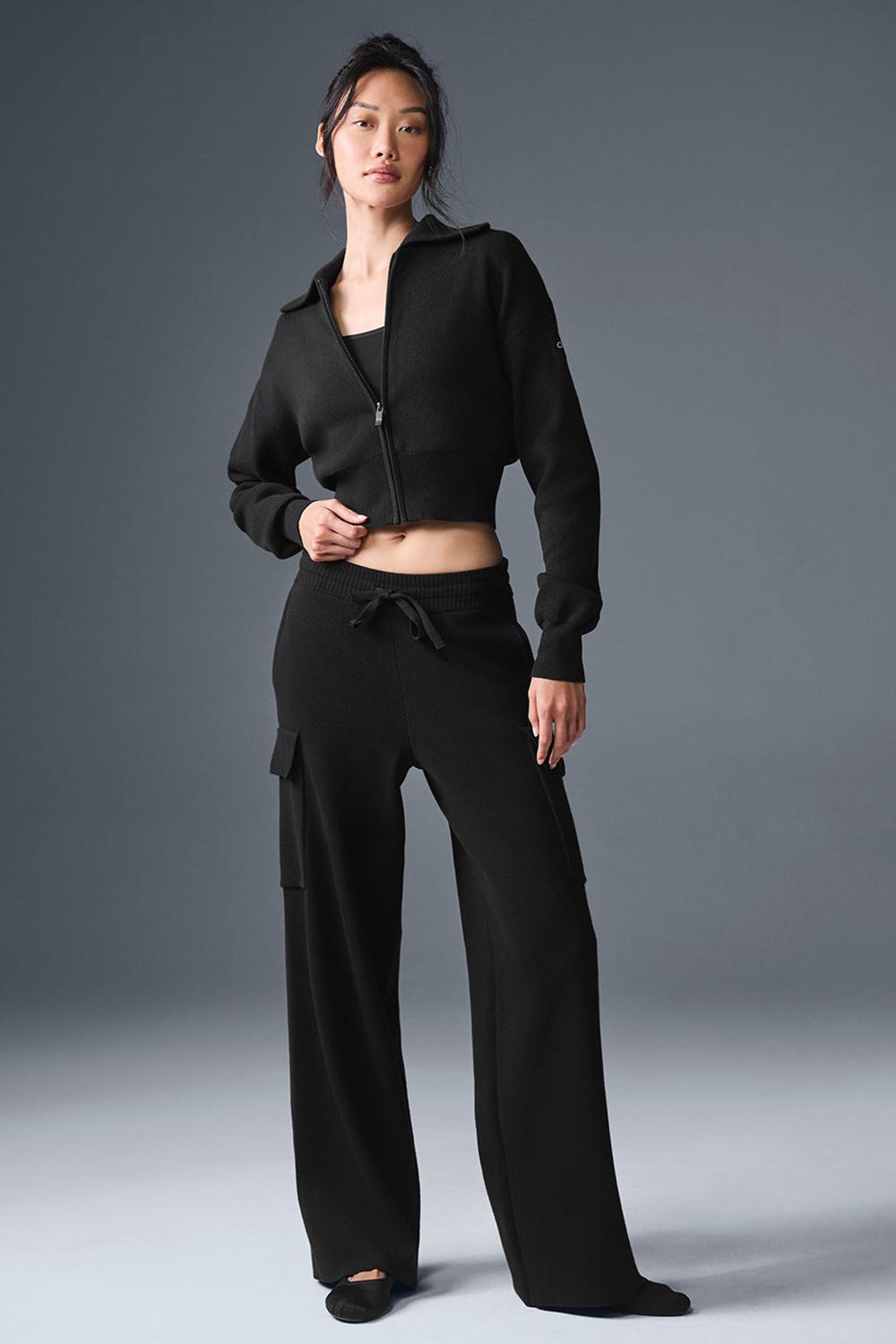 Black Women Alo Yoga Scholar Knit High-Waist Cargo Pant | Australia  98713-CUGI