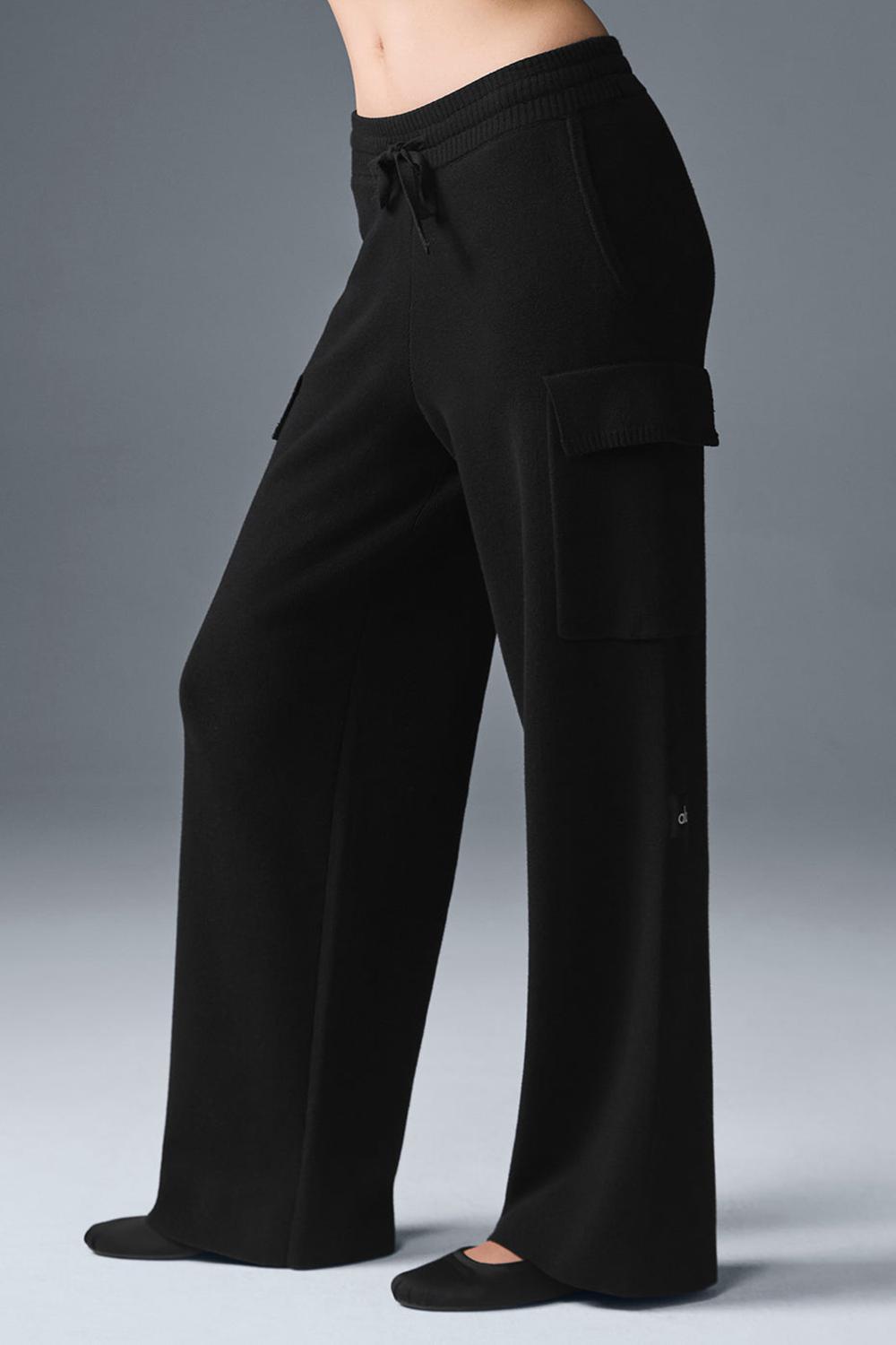 Black Women Alo Yoga Scholar Knit High-Waist Cargo Pant | Australia  98713-CUGI