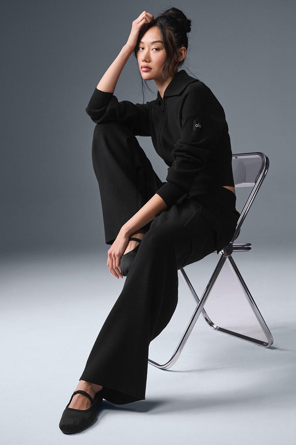 Black Women Alo Yoga Scholar Knit High-Waist Cargo Pant | Australia  98713-CUGI