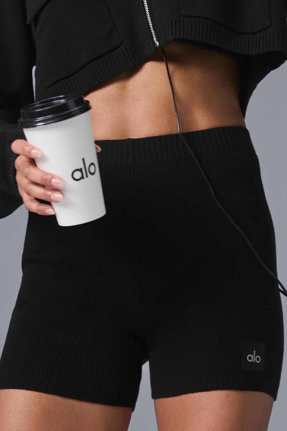 Black Women Alo Yoga Scholar Knit High-Waist Short | Australia  45103-BDWQ