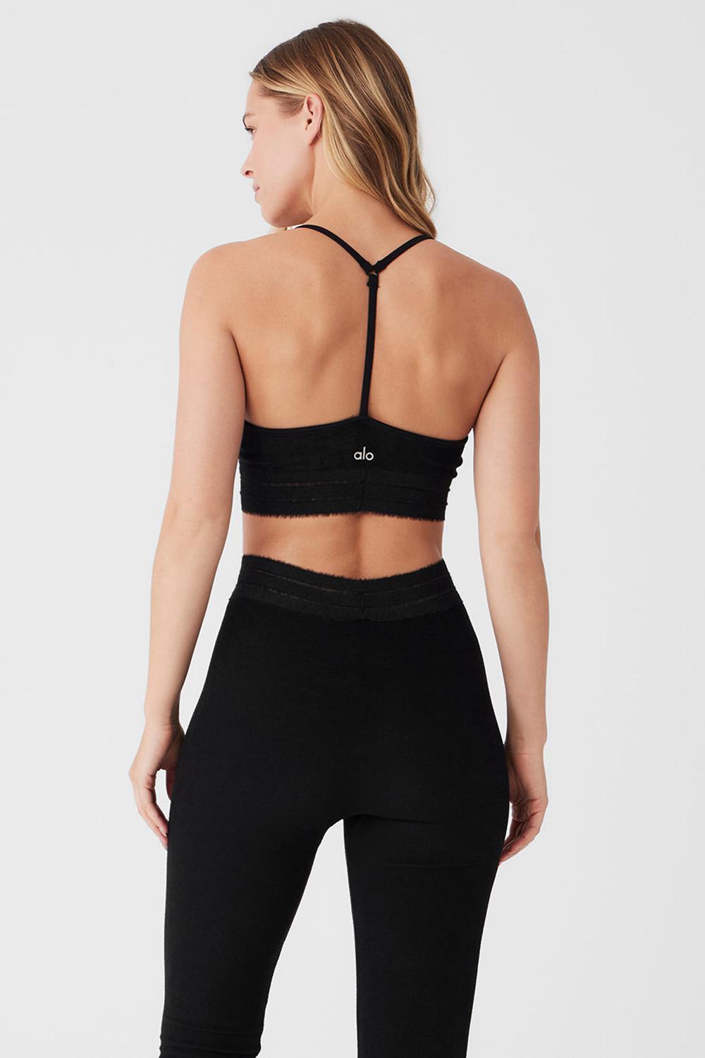Black Women Alo Yoga Seamless Luxe Terry Cuddle Bra | Australia  14628-TRNF