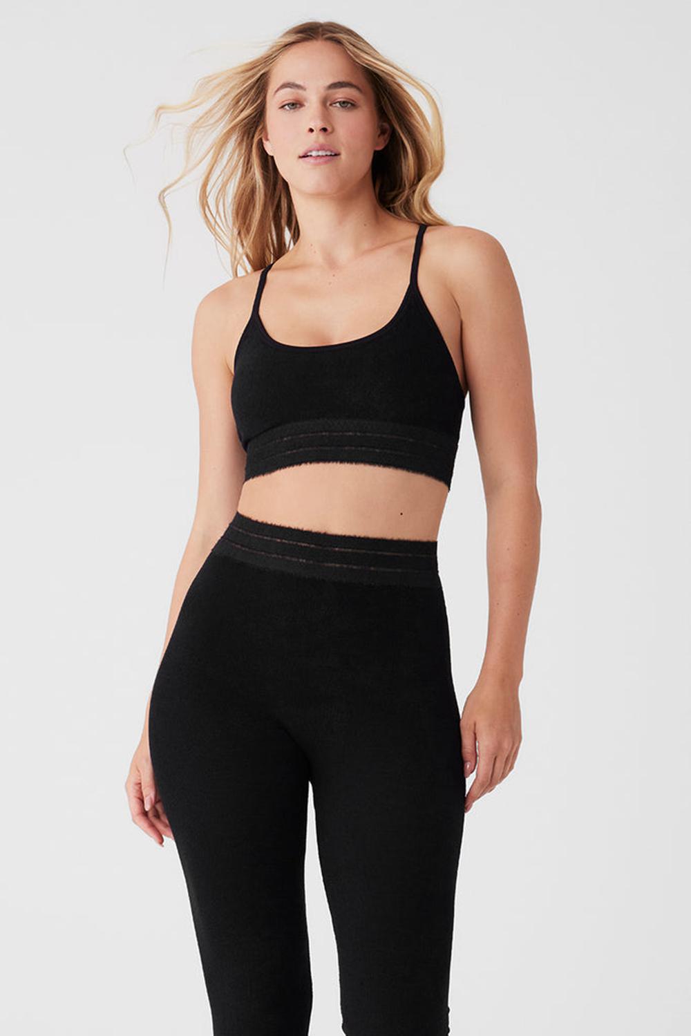 Black Women Alo Yoga Seamless Luxe Terry Cuddle Bra | Australia  14628-TRNF