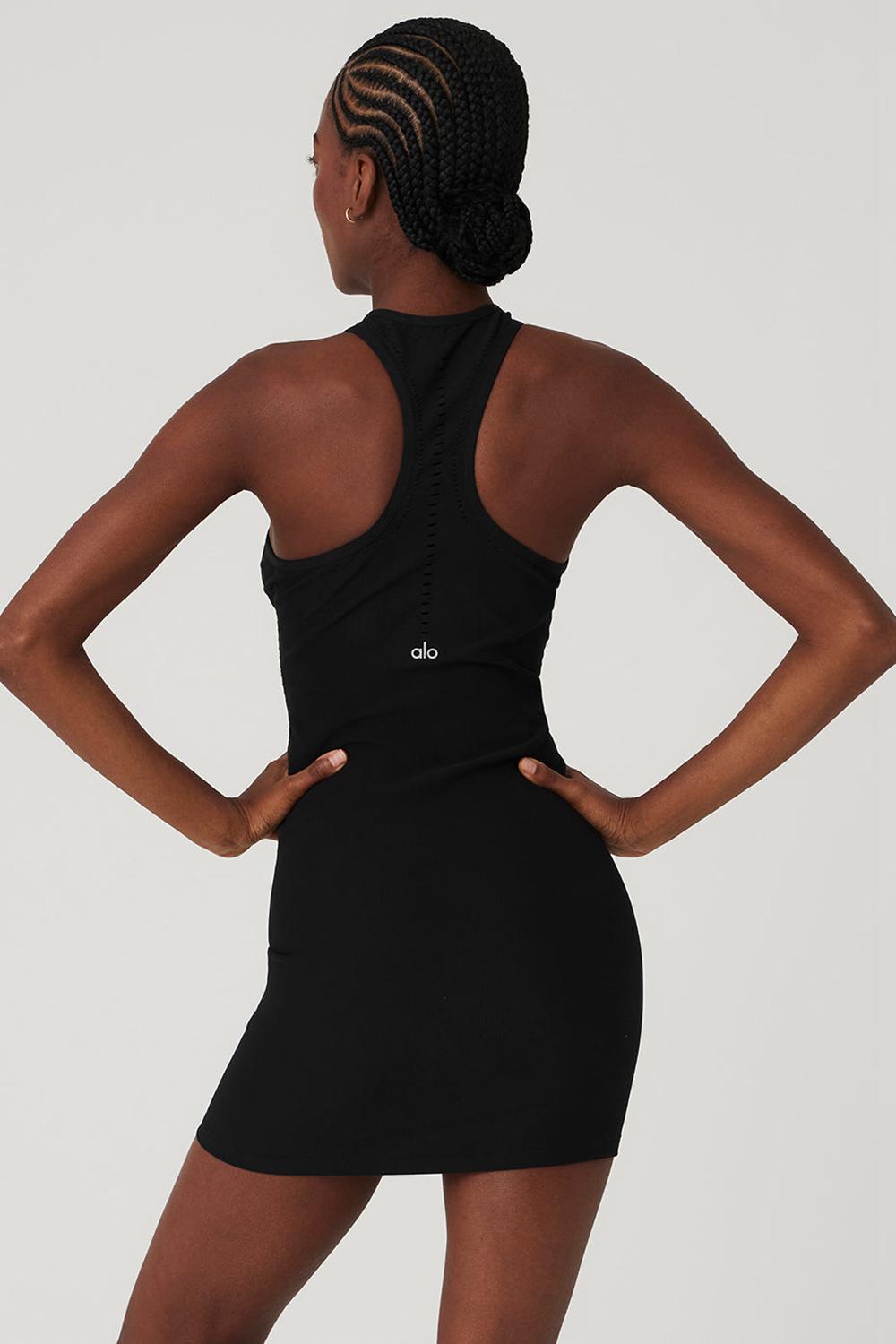 Black Women Alo Yoga Seamless Open Air Racerback Dress | Australia  79054-ZLHK