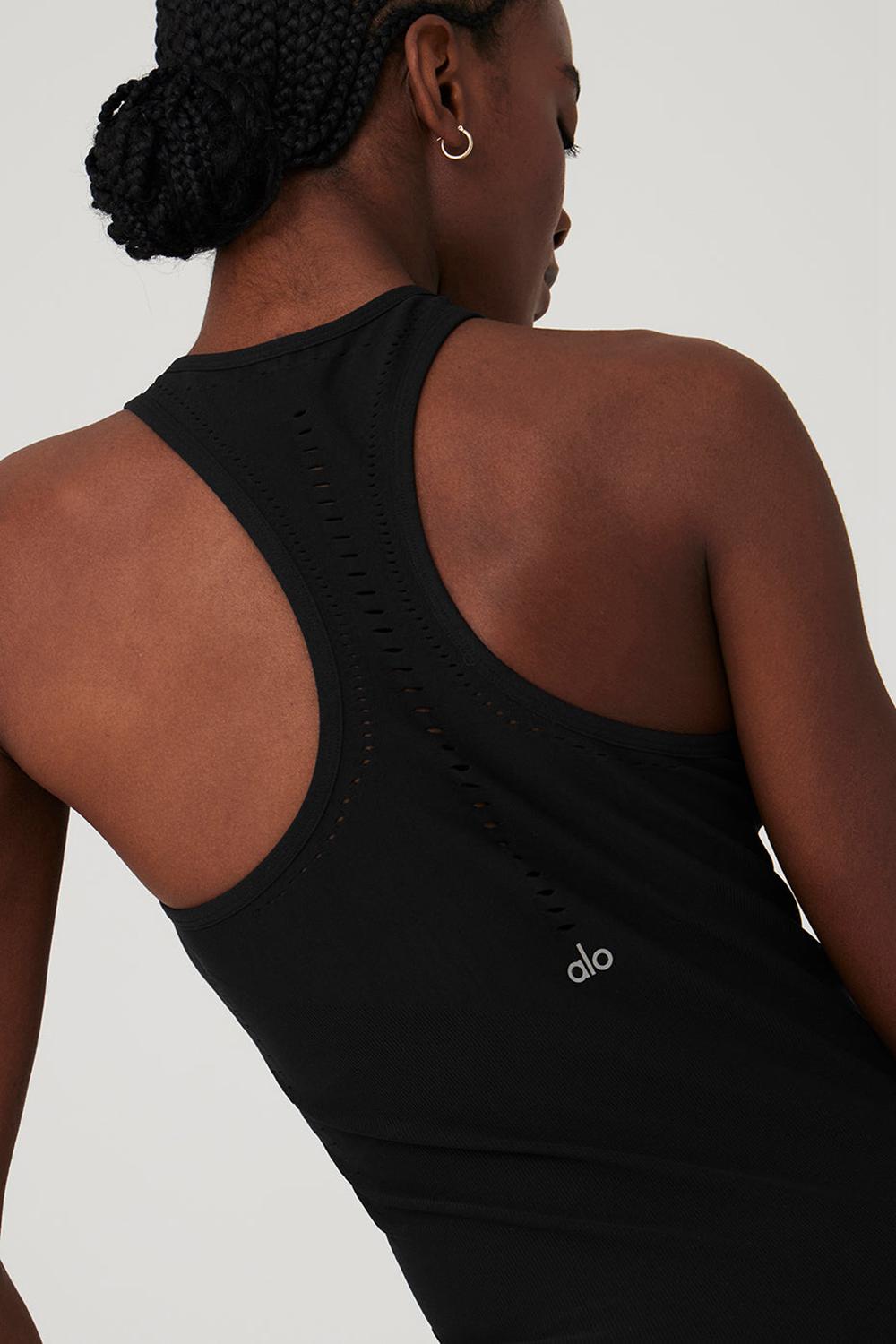 Black Women Alo Yoga Seamless Open Air Racerback Dress | Australia  79054-ZLHK