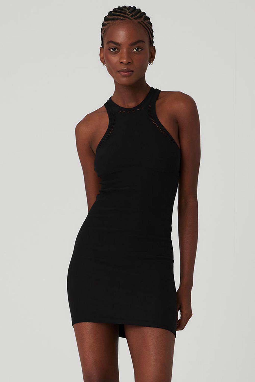 Black Women Alo Yoga Seamless Open Air Racerback Dress | Australia  79054-ZLHK