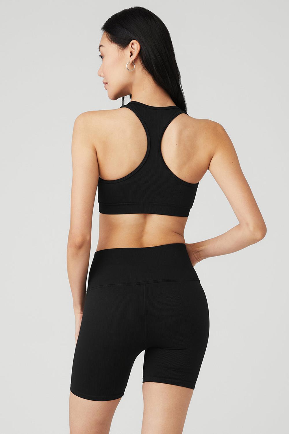 Black Women Alo Yoga Seamless Ribbed Bra | Australia  18764-BYAL