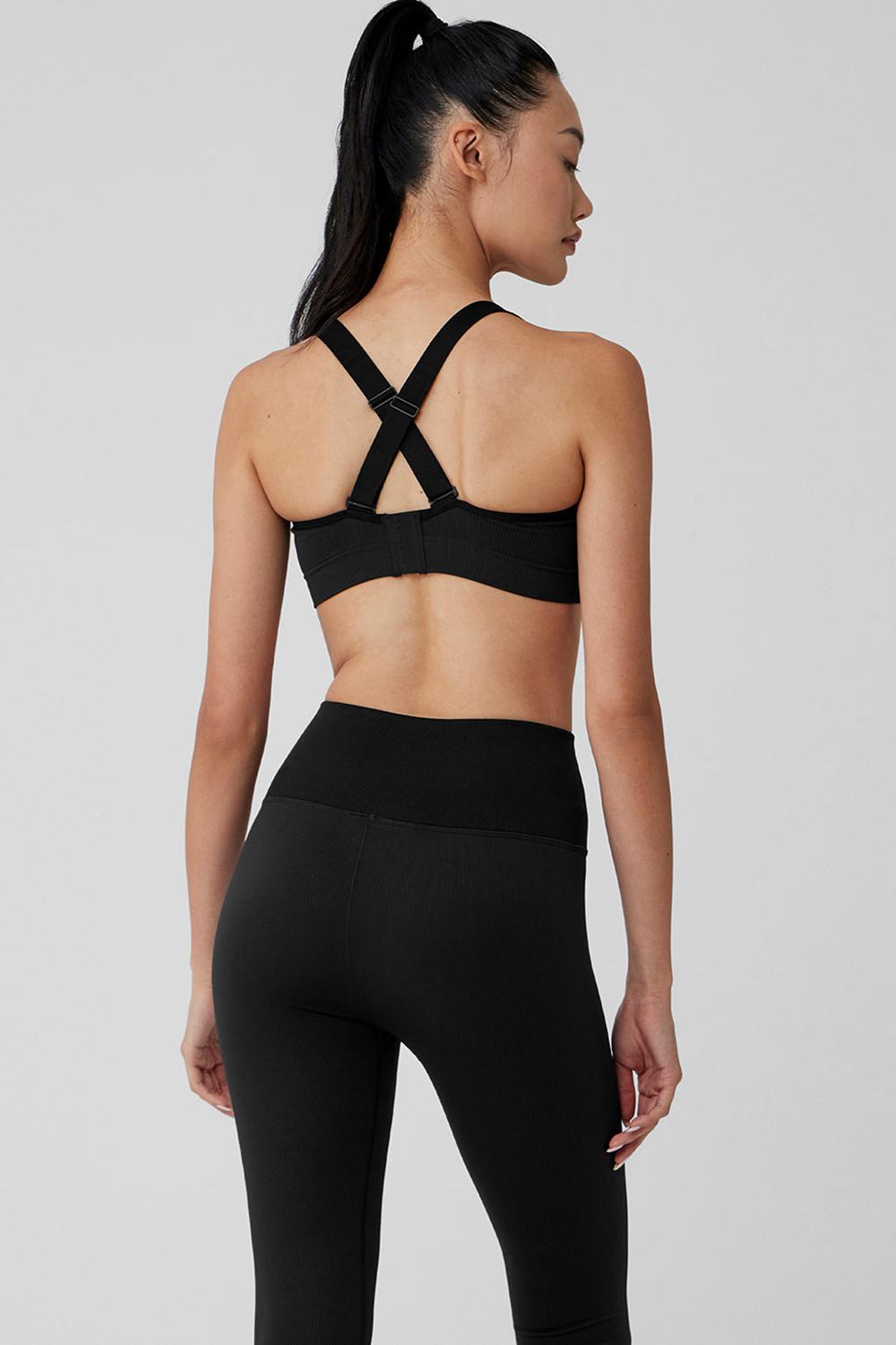 Black Women Alo Yoga Seamless Ribbed Favorite Bra | Australia  56879-RHWL