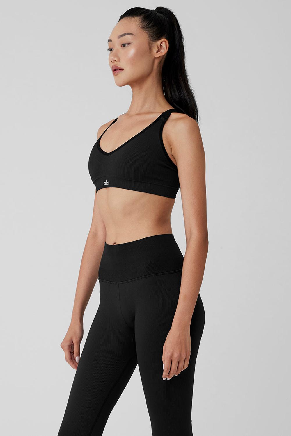 Black Women Alo Yoga Seamless Ribbed Favorite Bra | Australia  56879-RHWL