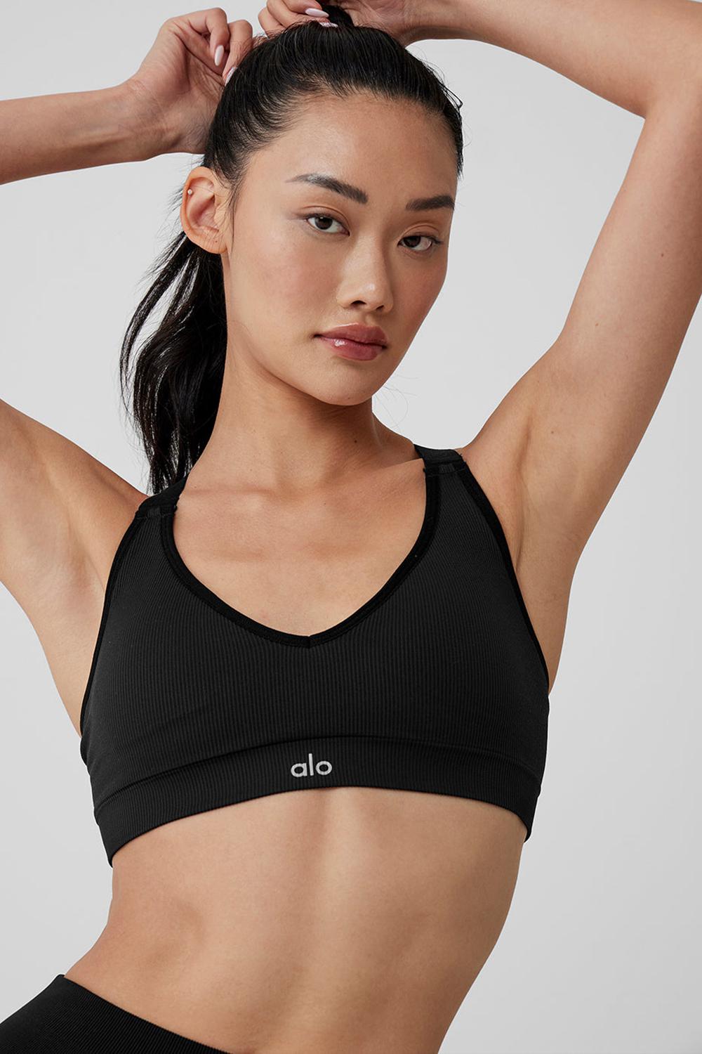 Black Women Alo Yoga Seamless Ribbed Favorite Bra | Australia  56879-RHWL