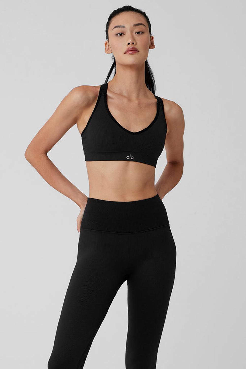 Black Women Alo Yoga Seamless Ribbed Favorite Bra | Australia  56879-RHWL
