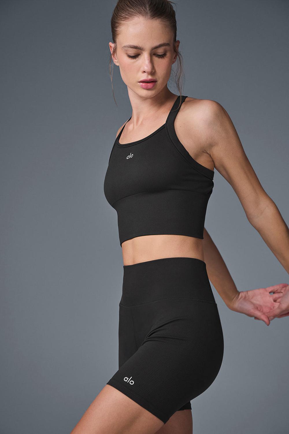 Black Women Alo Yoga Seamless Ribbed Favorite Bra Tank | Australia  48397-JRKS