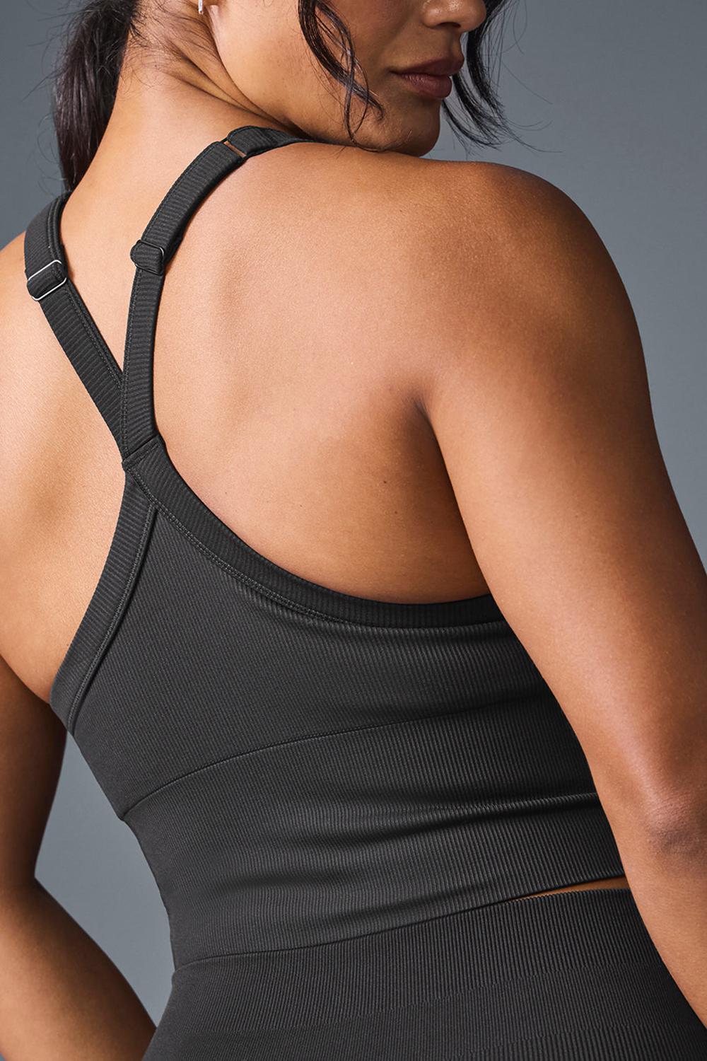 Black Women Alo Yoga Seamless Ribbed Favorite Bra Tank | Australia  48397-JRKS