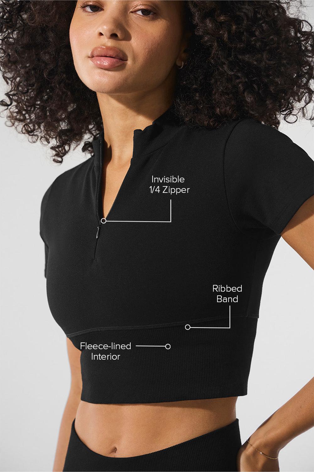 Black Women Alo Yoga Seamless Winter Warm Plush Cropped Short Sleeve | Australia  27804-VIQN