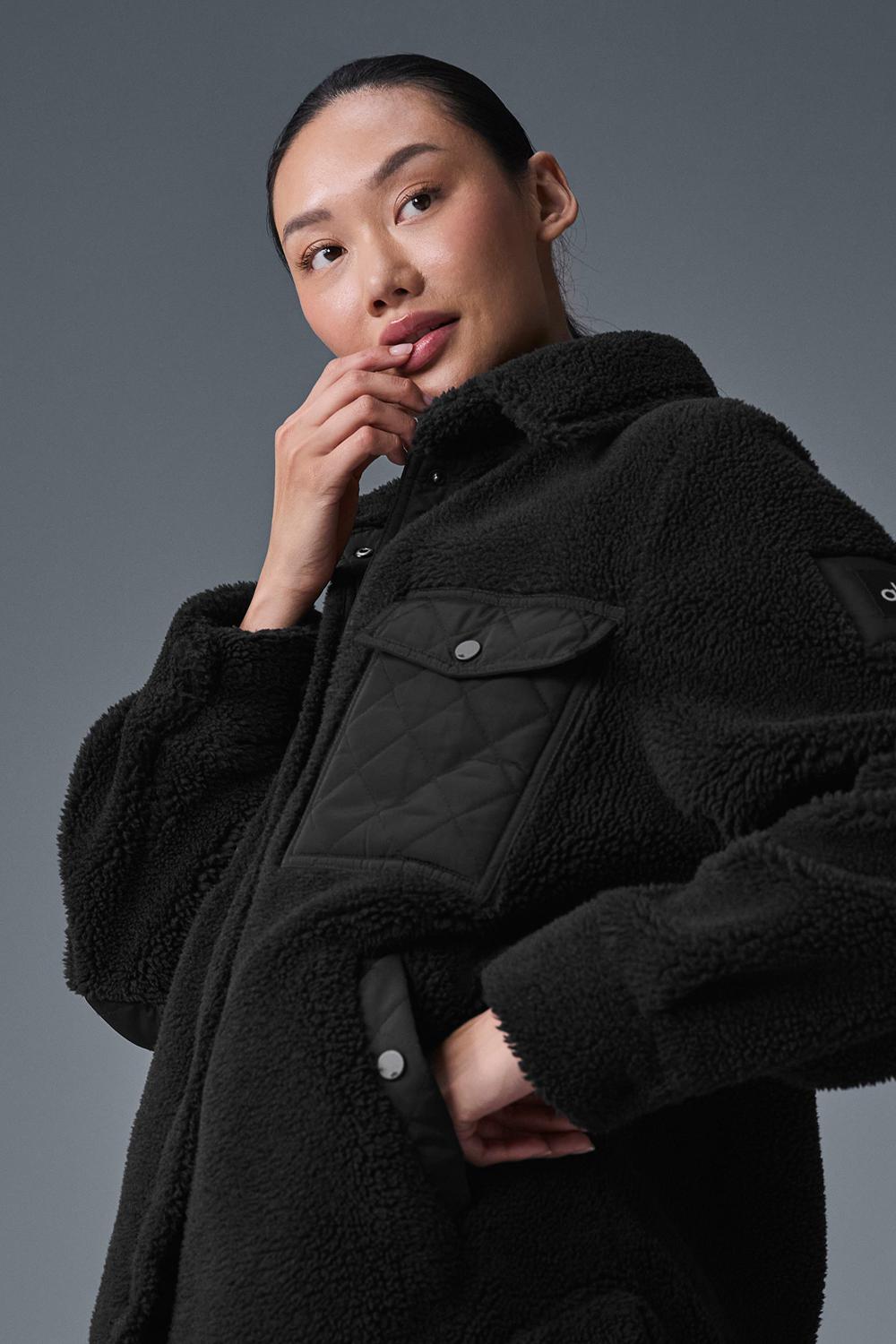 Black Women Alo Yoga Sherpa Edge Shacket Jacket | Australia  32719-NAMB