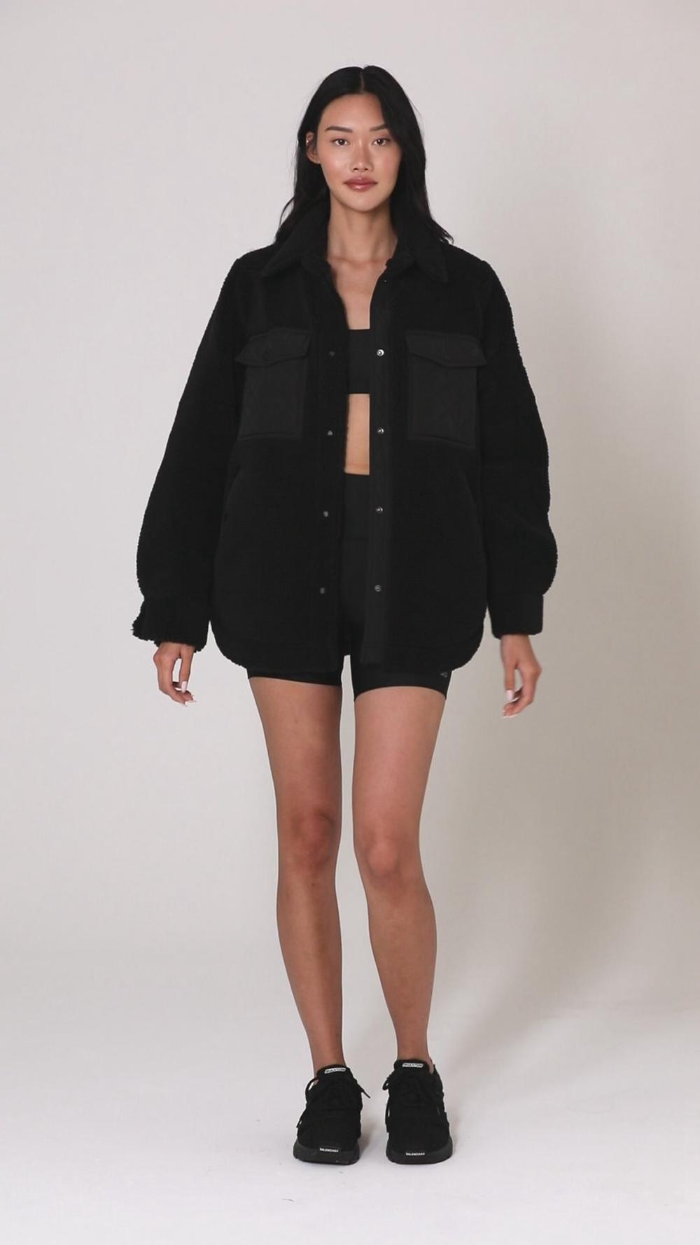 Black Women Alo Yoga Sherpa Edge Shacket Jacket | Australia  32719-NAMB