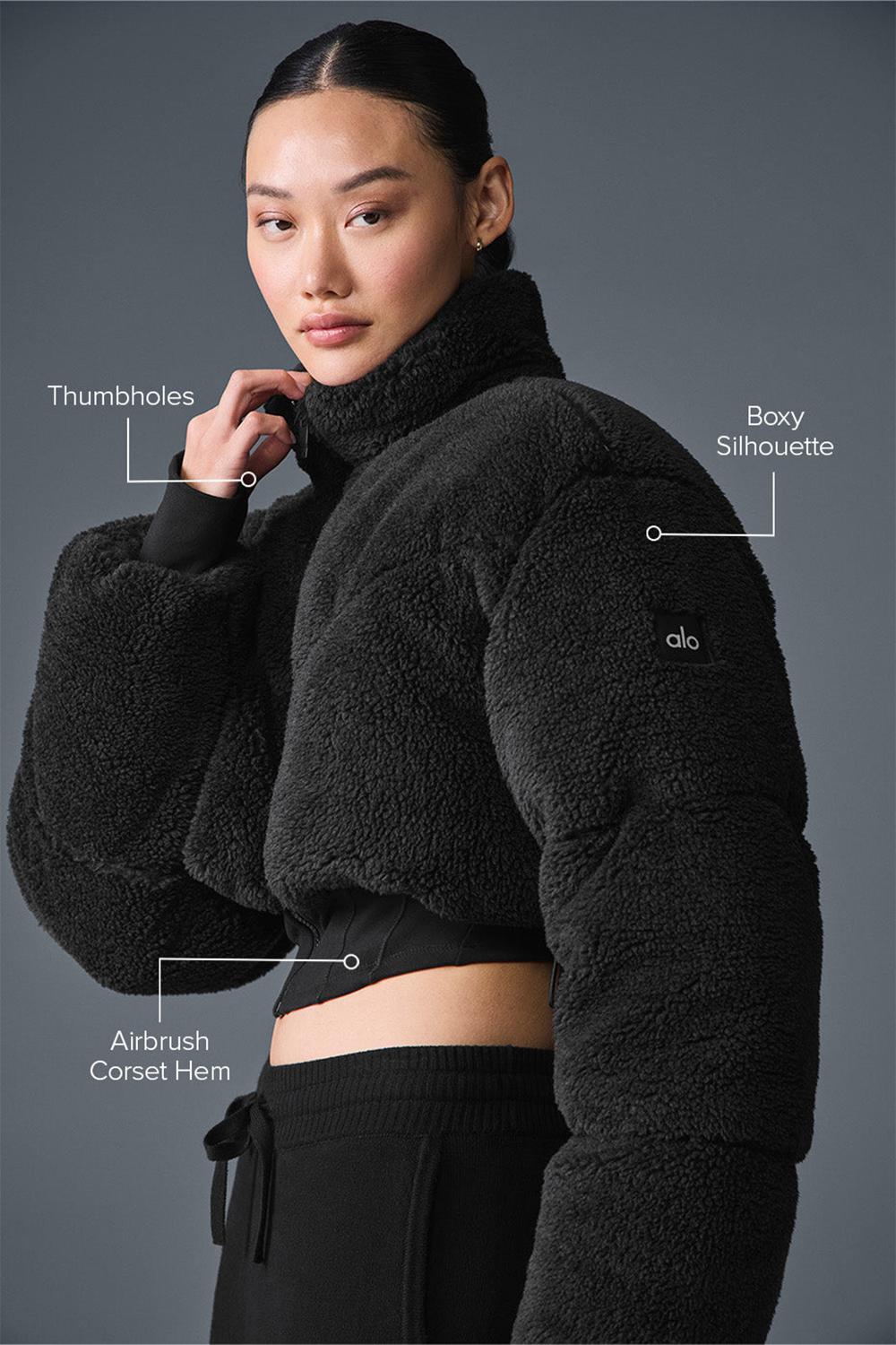 Black Women Alo Yoga Sherpa Main Act Corset Puffer Jacket | Australia  68273-SYNQ