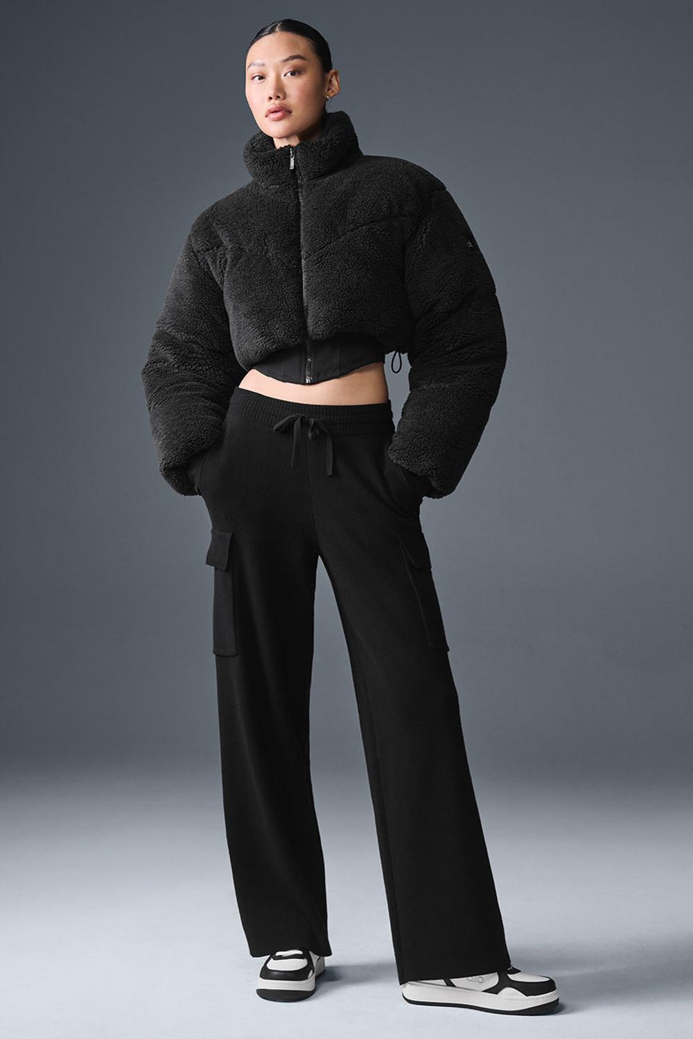 Black Women Alo Yoga Sherpa Main Act Corset Puffer Jacket | Australia  68273-SYNQ