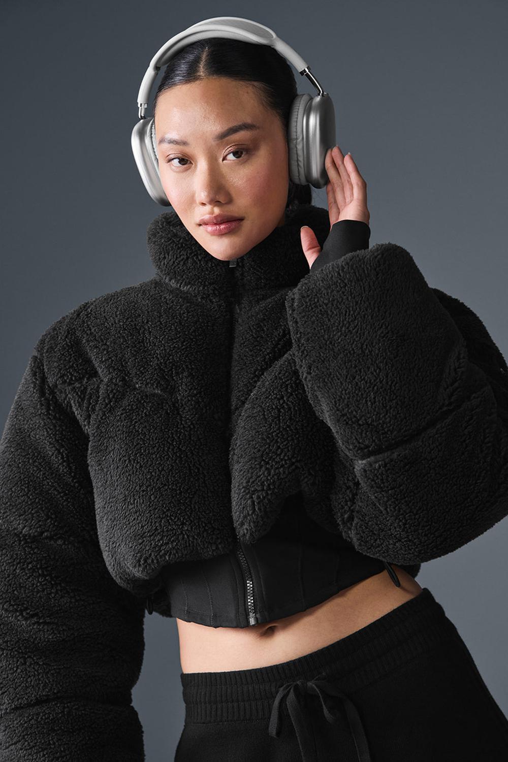 Black Women Alo Yoga Sherpa Main Act Corset Puffer Jacket | Australia  68273-SYNQ
