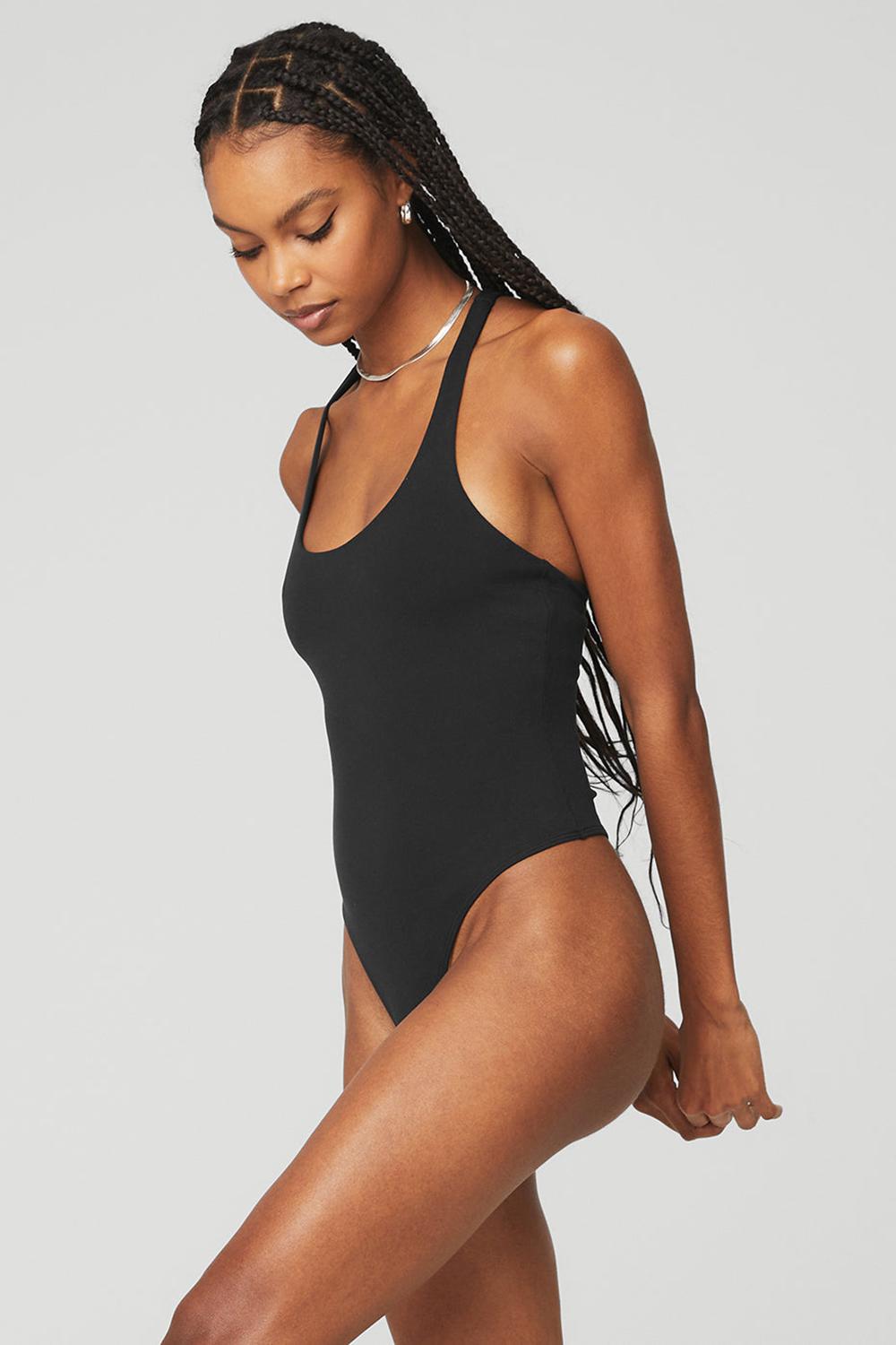 Black Women Alo Yoga Sleek Back Bodysuit | Australia  59620-WXVJ