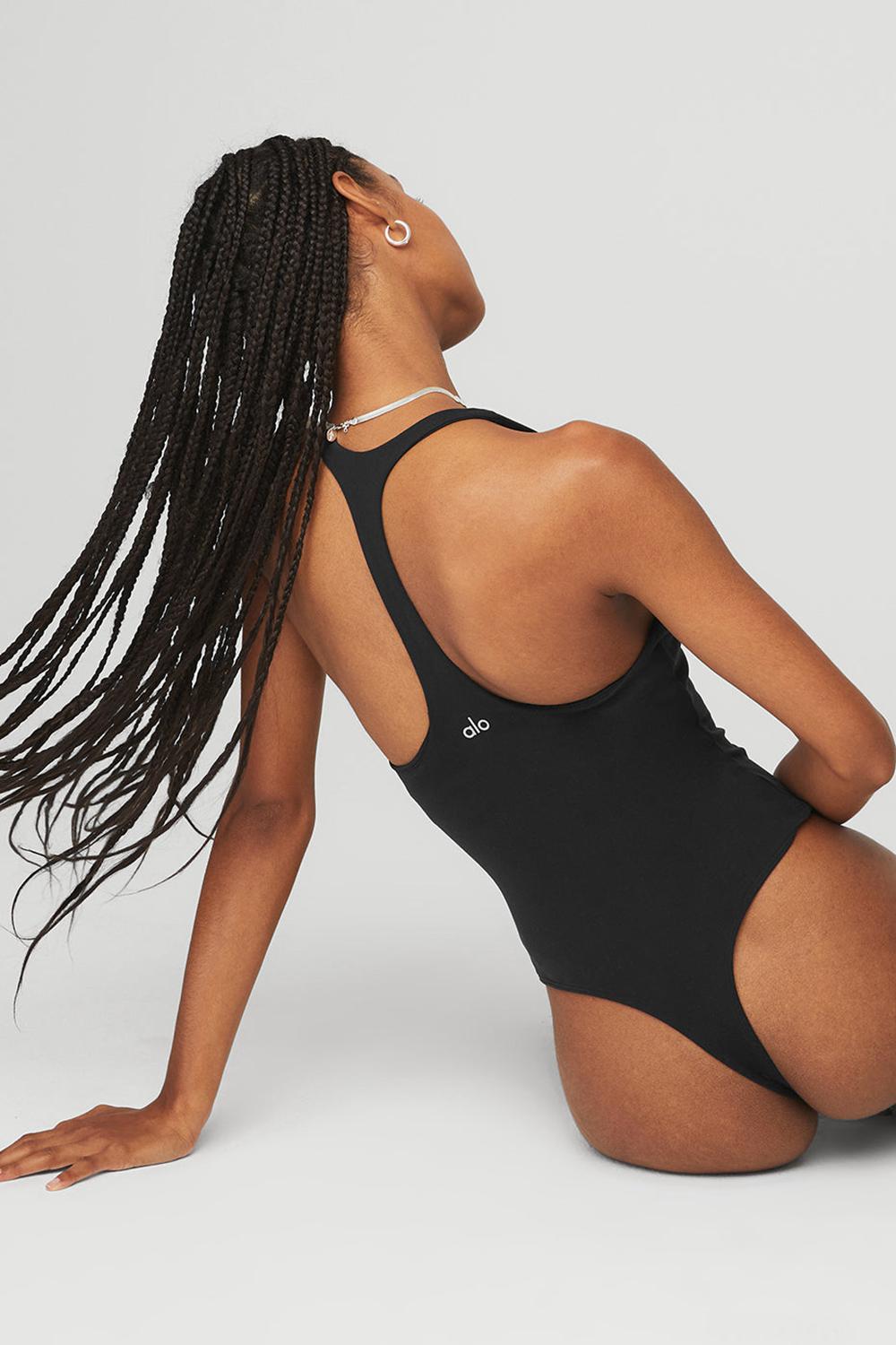 Black Women Alo Yoga Sleek Back Bodysuit | Australia  59620-WXVJ