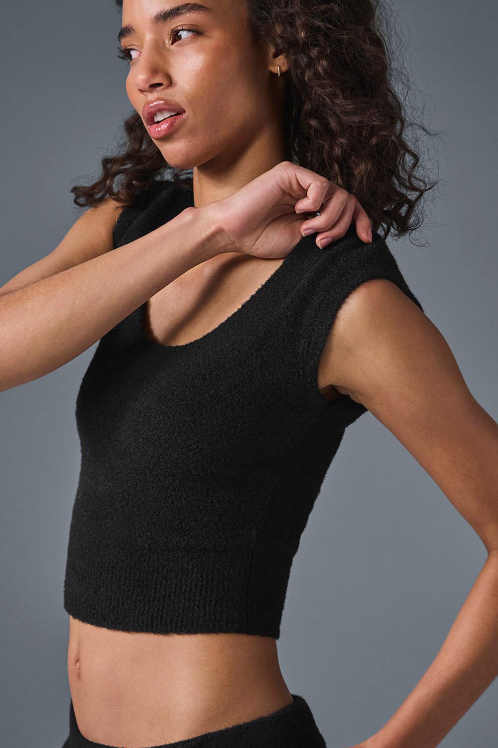 Black Women Alo Yoga Snuggle Up Short Sleeve | Australia  85362-RVBL