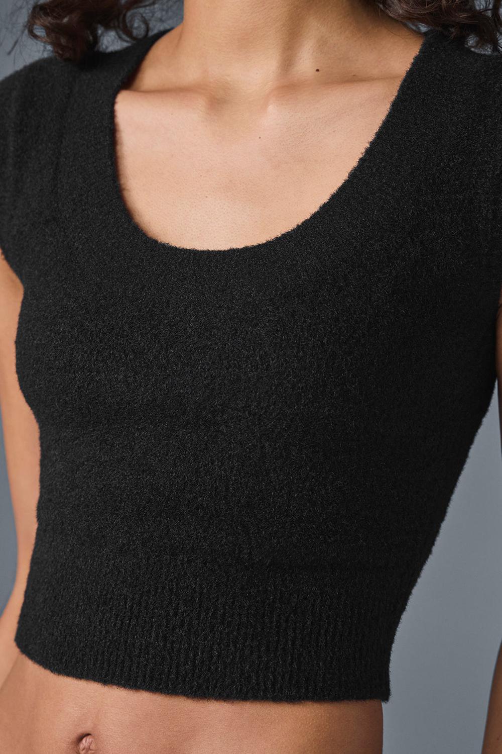 Black Women Alo Yoga Snuggle Up Short Sleeve | Australia  85362-RVBL