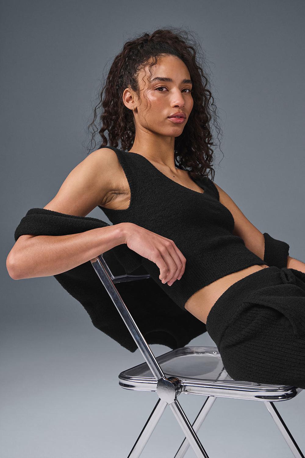 Black Women Alo Yoga Snuggle Up Short Sleeve | Australia  85362-RVBL
