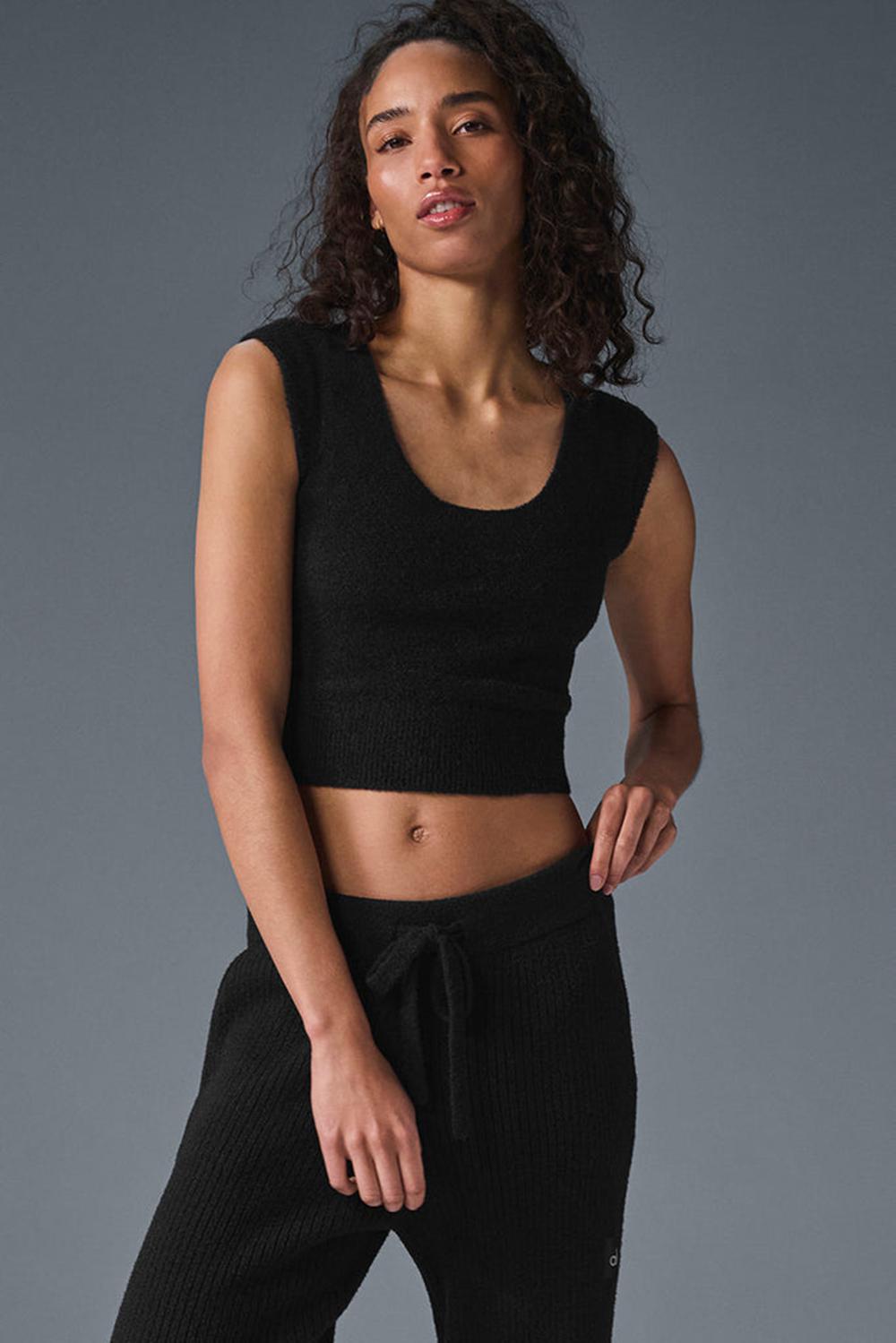 Black Women Alo Yoga Snuggle Up Short Sleeve | Australia  85362-RVBL