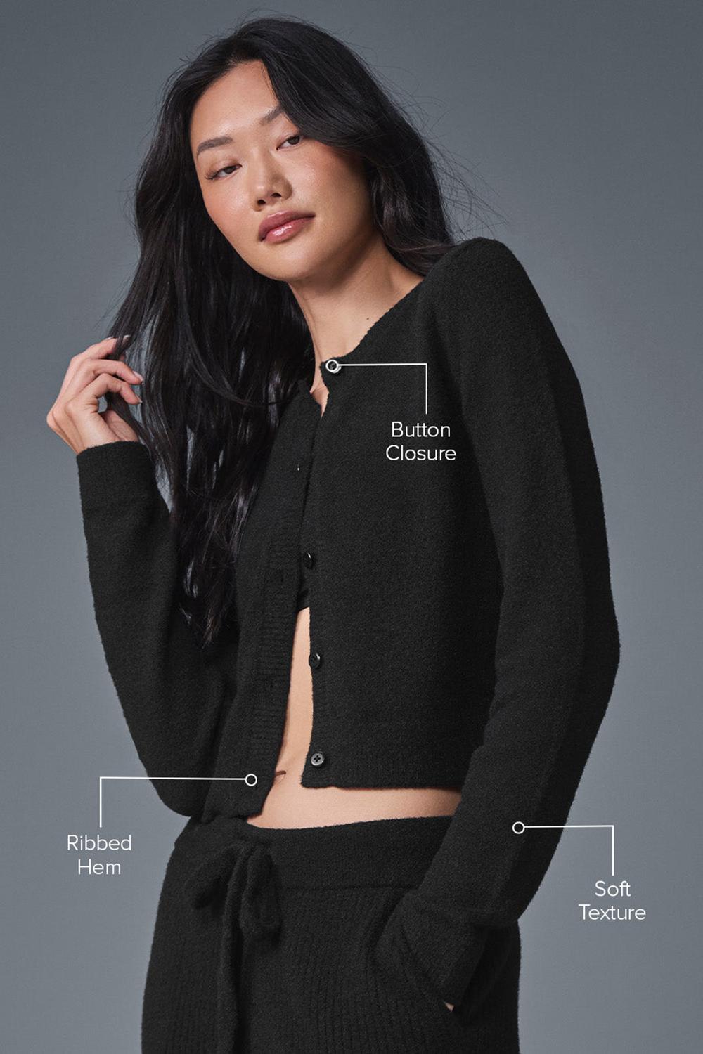 Black Women Alo Yoga Snuggle Up Sweater Cropped Cardigan | Australia  05837-UKPW