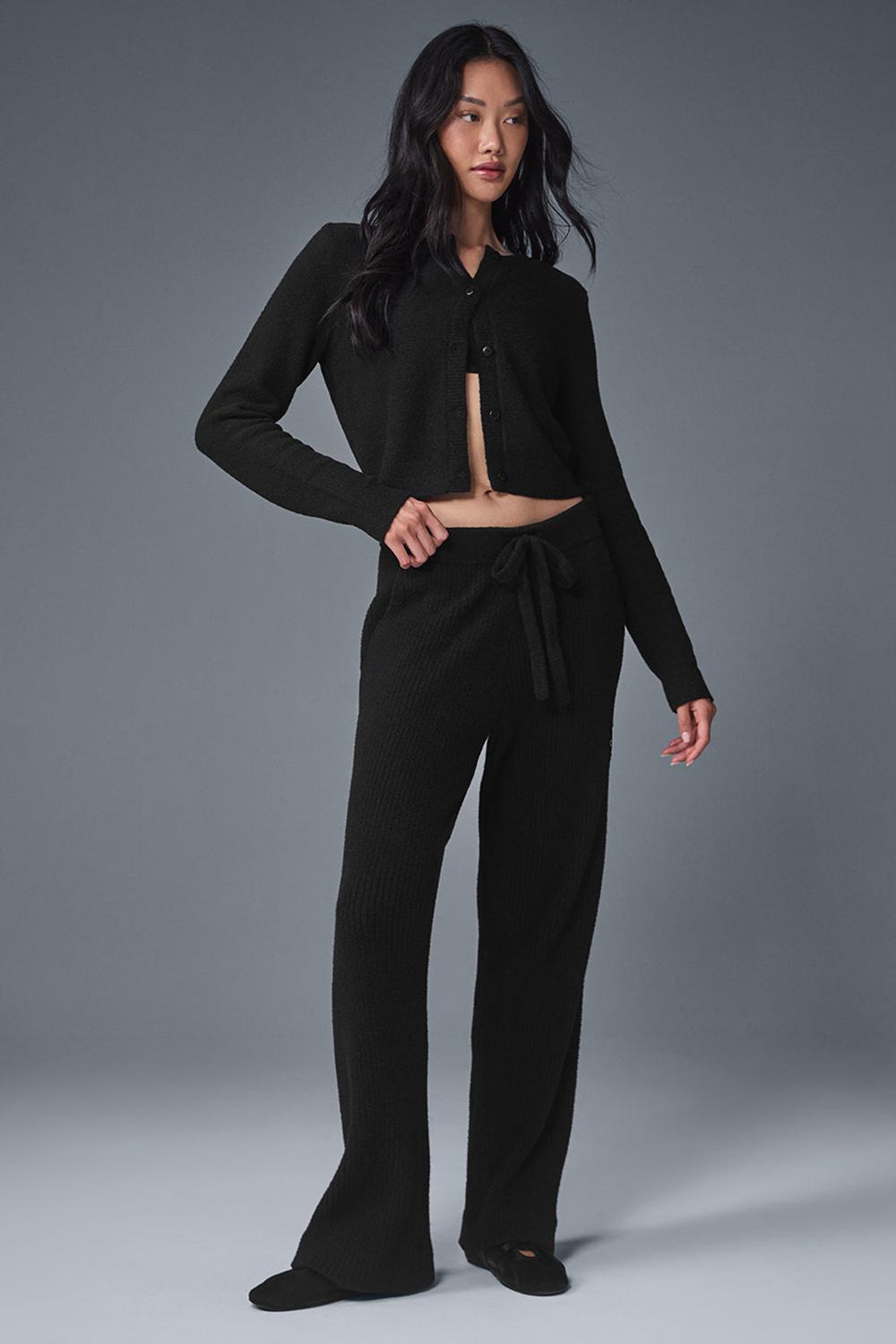 Black Women Alo Yoga Snuggle Up Sweater Cropped Cardigan | Australia  05837-UKPW