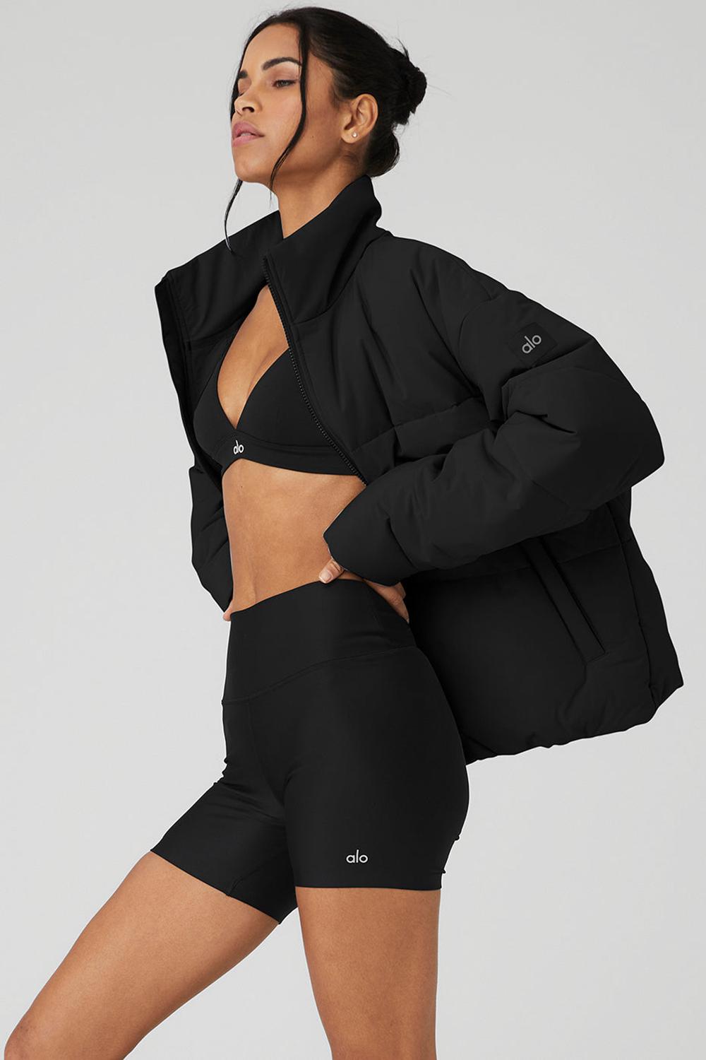 Black Women Alo Yoga Stretch Woven Street Puffer Jacket | Australia  63521-CIHE
