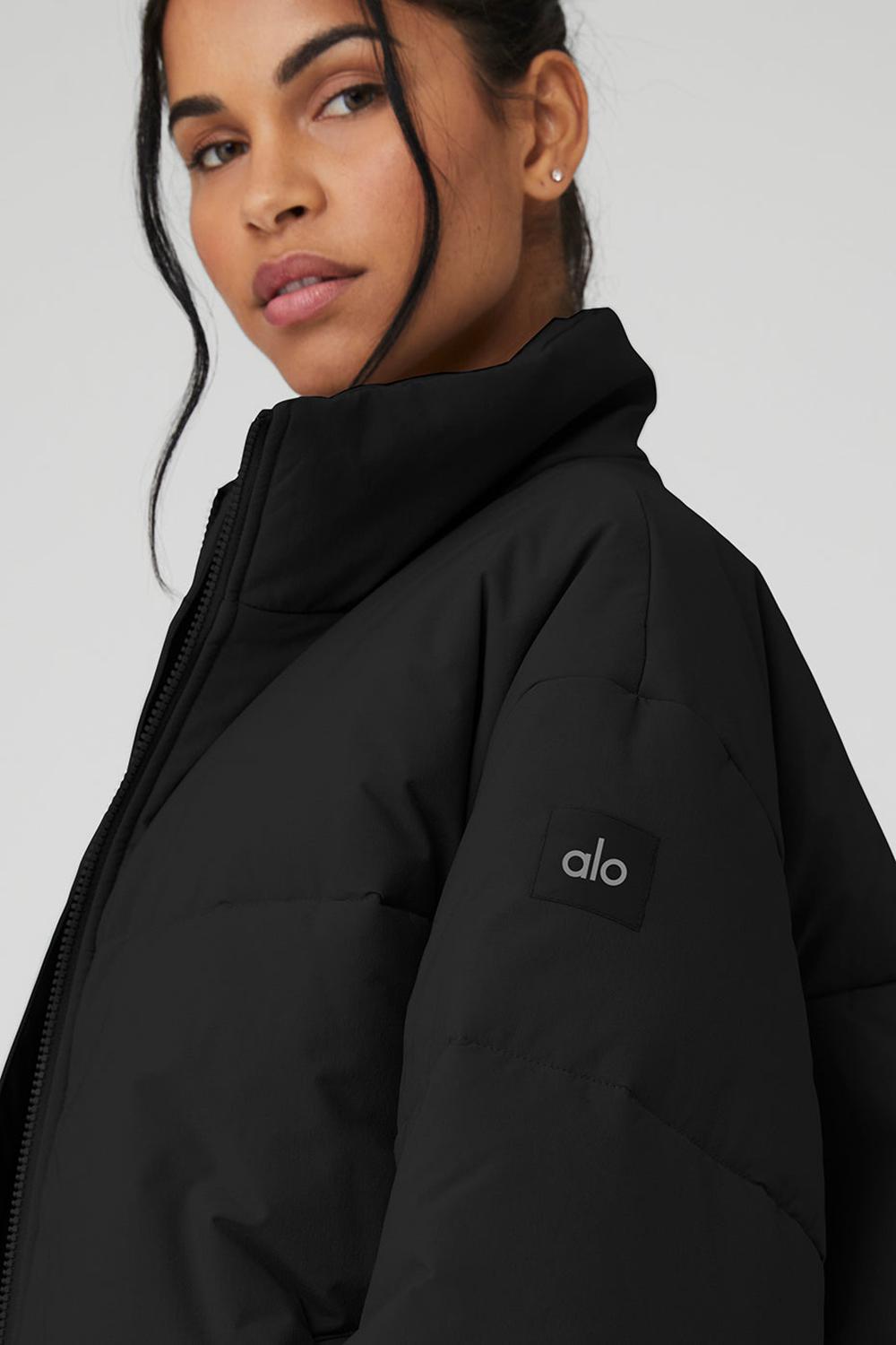 Black Women Alo Yoga Stretch Woven Street Puffer Jacket | Australia  63521-CIHE