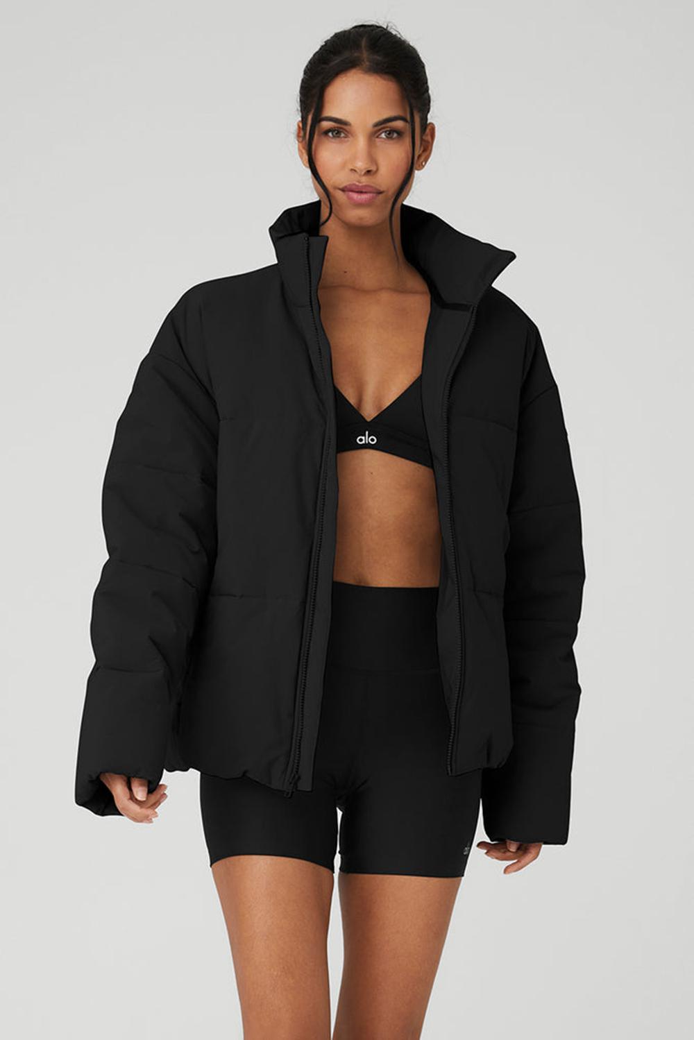 Black Women Alo Yoga Stretch Woven Street Puffer Jacket | Australia  63521-CIHE