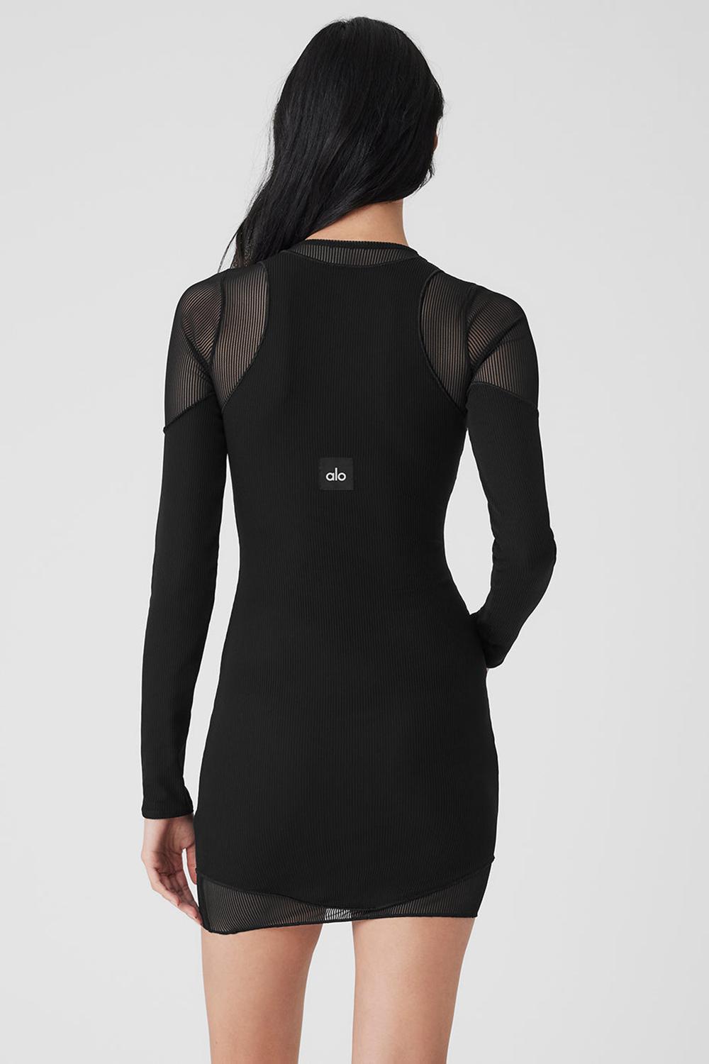 Black Women Alo Yoga Striped Mesh Synergy Long Sleeve | Australia  05342-VAEO