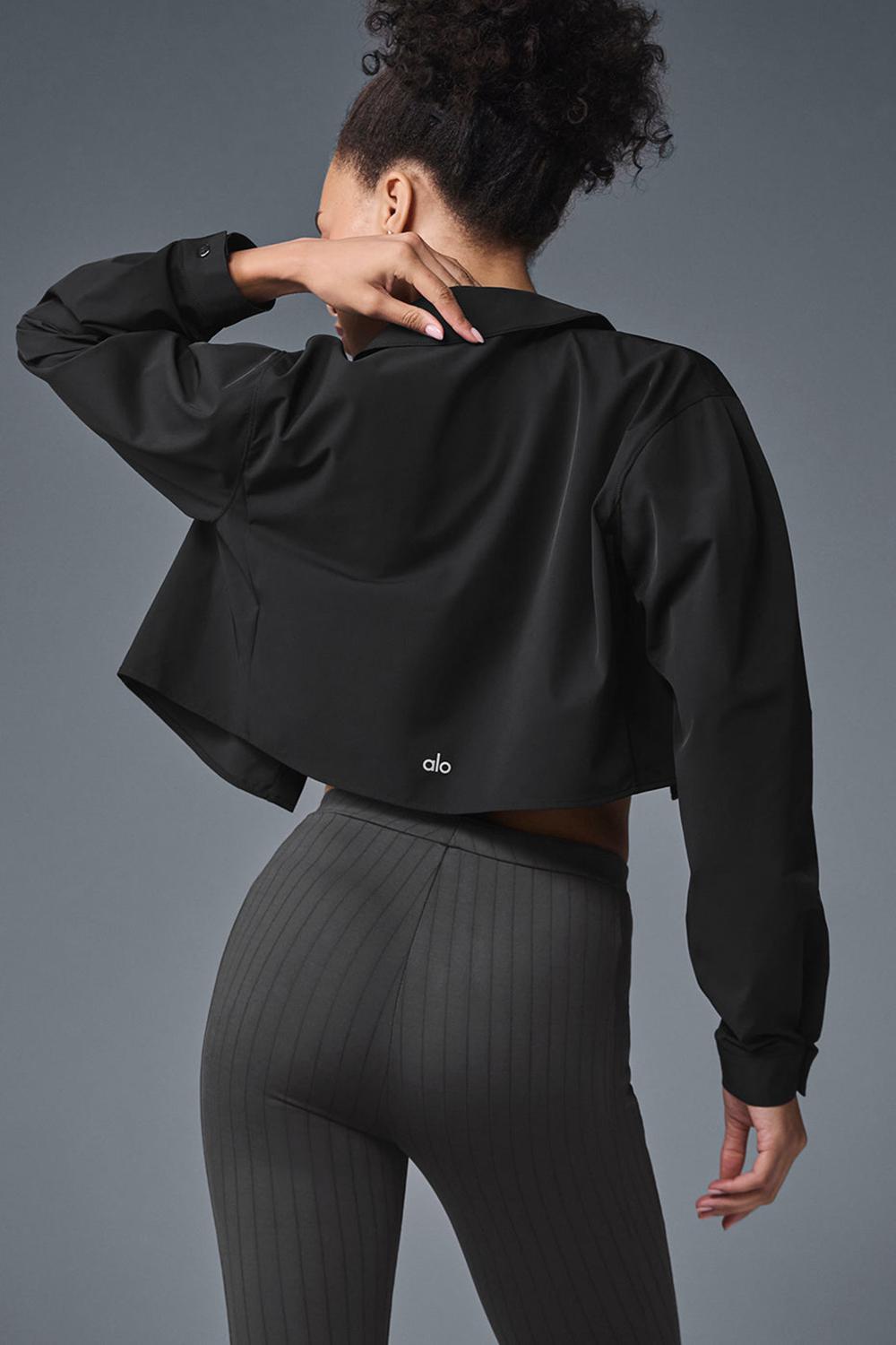 Black Women Alo Yoga Take Me Out Button Up Cropped Tops | Australia  92341-LNRP