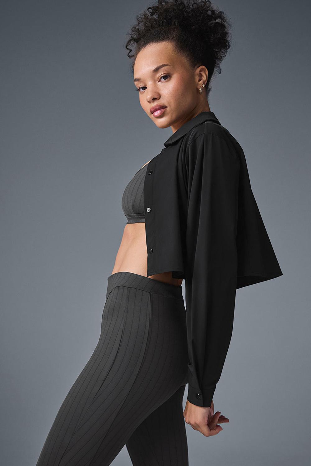 Black Women Alo Yoga Take Me Out Button Up Cropped Tops | Australia  92341-LNRP