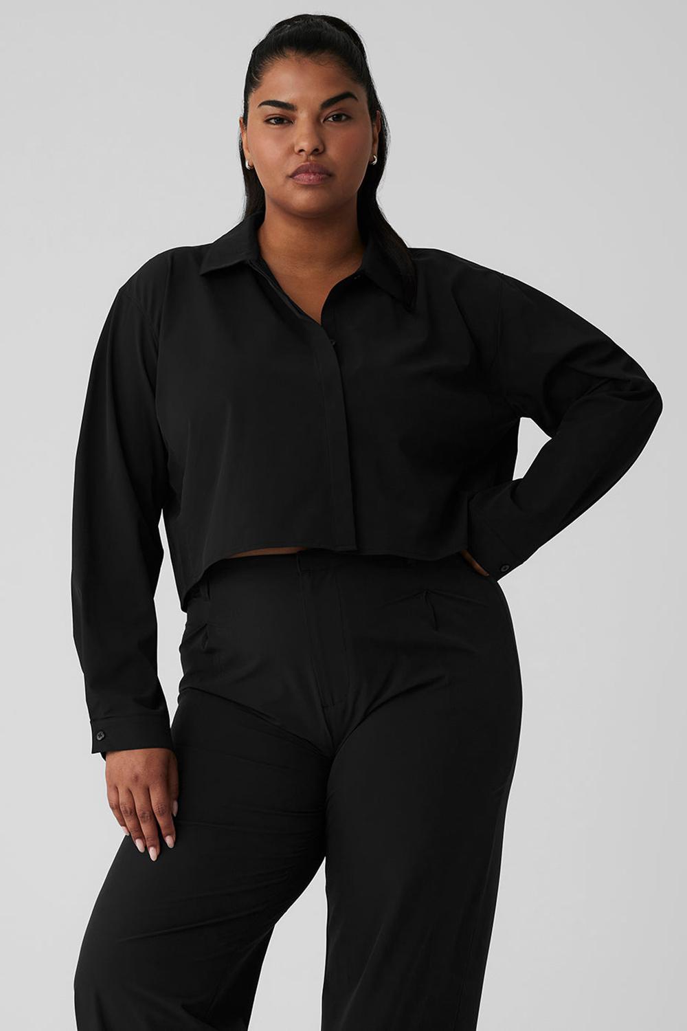 Black Women Alo Yoga Take Me Out Button Up Cropped Tops | Australia  92341-LNRP