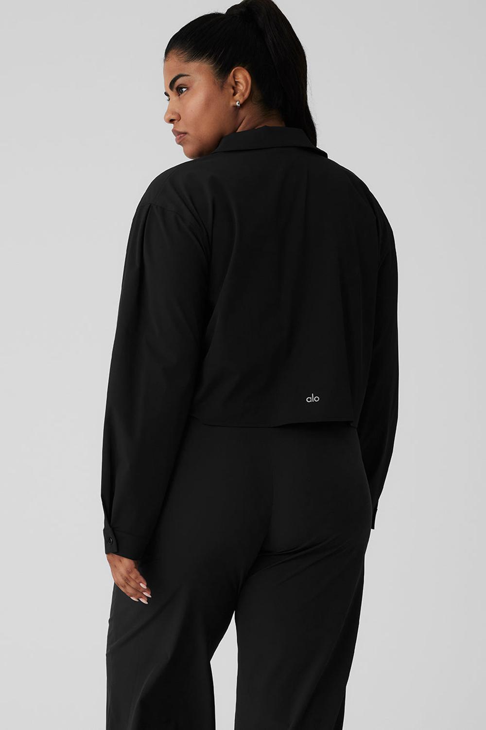 Black Women Alo Yoga Take Me Out Button Up Cropped Tops | Australia  92341-LNRP