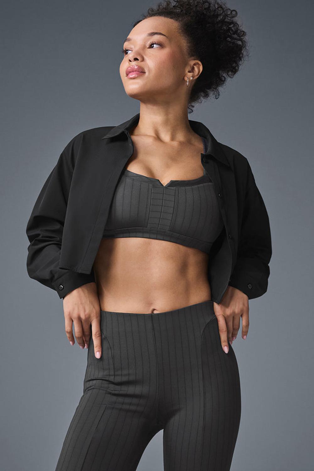 Black Women Alo Yoga Take Me Out Button Up Cropped Tops | Australia  92341-LNRP