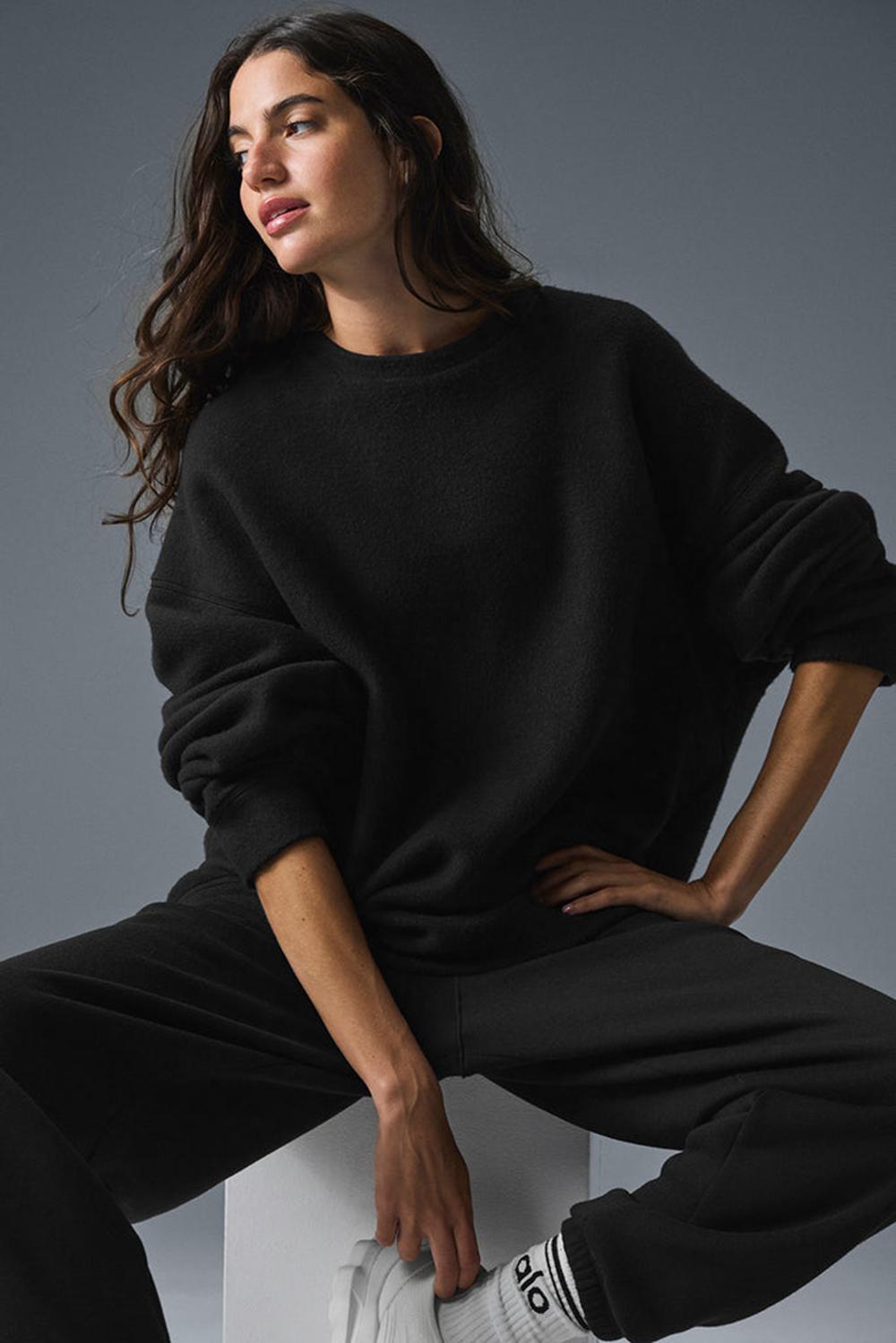 Black Women Alo Yoga Triumph Restore Crew Neck Sweatshirt | Australia  47831-QWLZ
