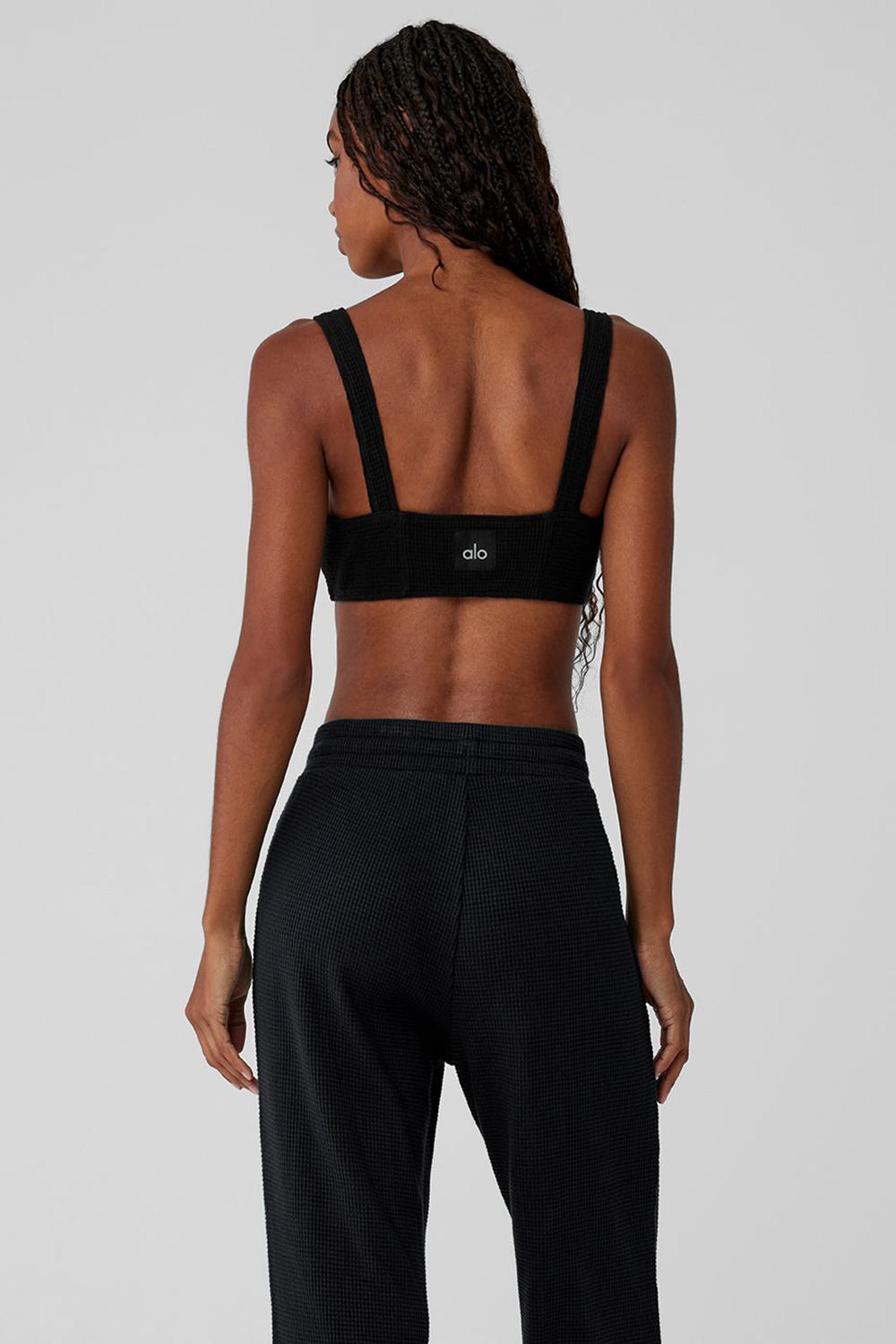 Black Women Alo Yoga Waffle Weekend Escape Bra | Australia  35614-LUVA