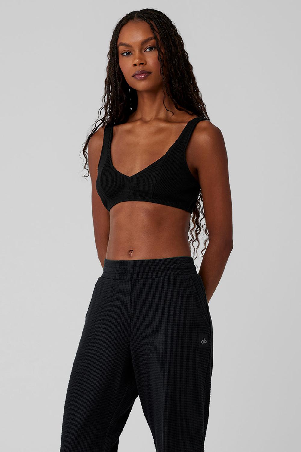 Black Women Alo Yoga Waffle Weekend Escape Bra | Australia  35614-LUVA