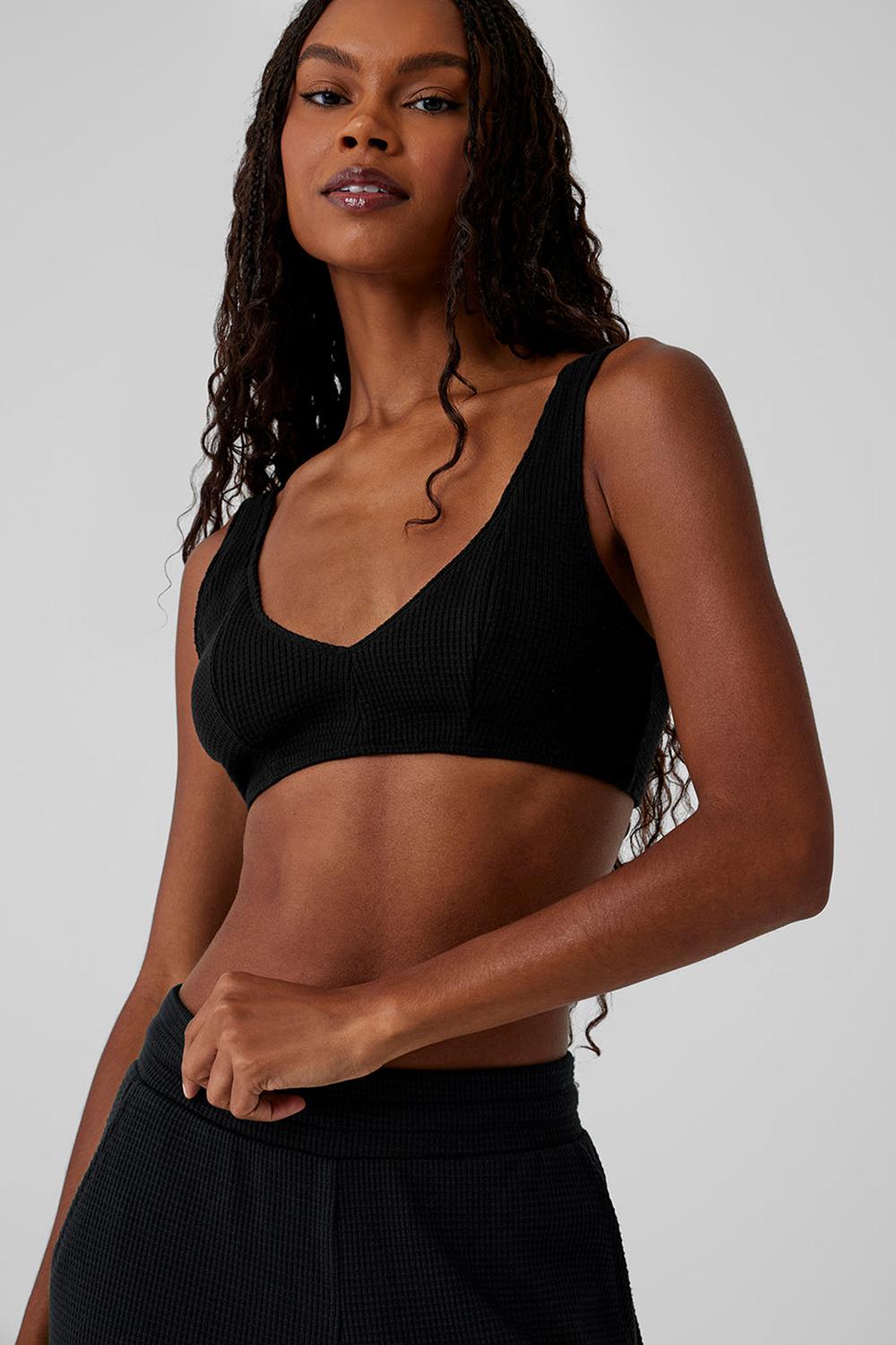 Black Women Alo Yoga Waffle Weekend Escape Bra | Australia  35614-LUVA