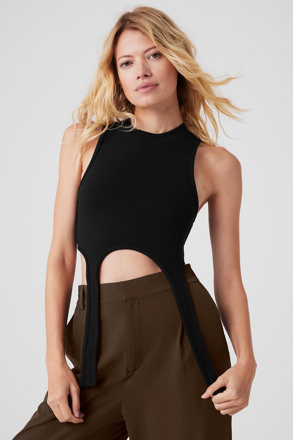 Black Women Alo Yoga Wellness Rib Flaunt Tank | Australia  09825-NJRK