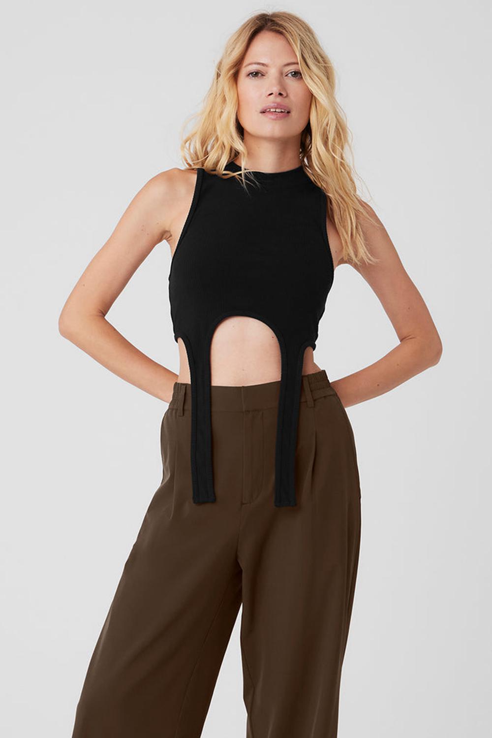 Black Women Alo Yoga Wellness Rib Flaunt Tank | Australia  09825-NJRK