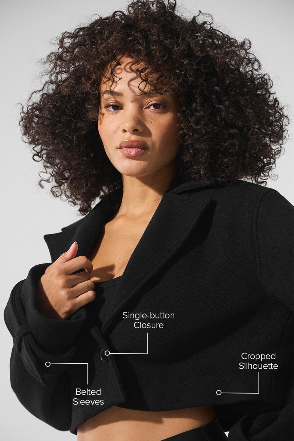 Black Women Alo Yoga Wool Cropped Metro Trench Coat | Australia  42981-ZHMJ