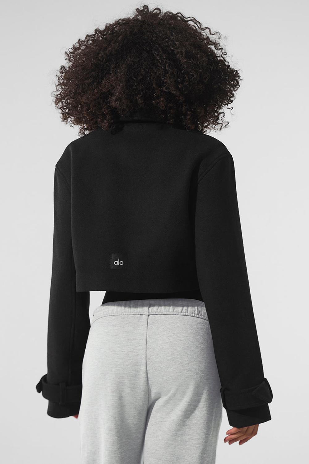 Black Women Alo Yoga Wool Cropped Metro Trench Coat | Australia  42981-ZHMJ