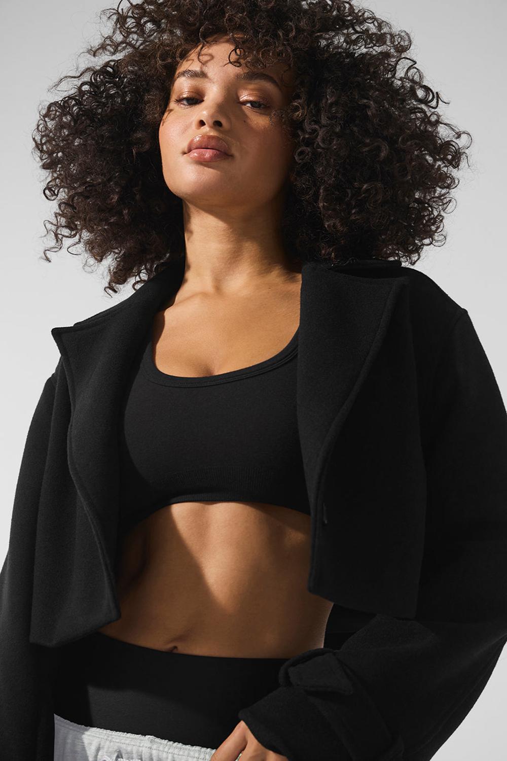 Black Women Alo Yoga Wool Cropped Metro Trench Coat | Australia  42981-ZHMJ